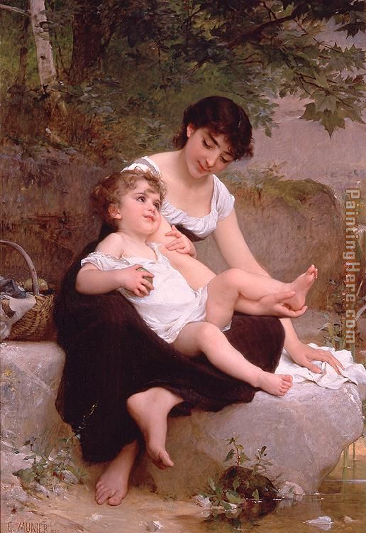 Mother and Child painting - Emile Munier Mother and Child art painting